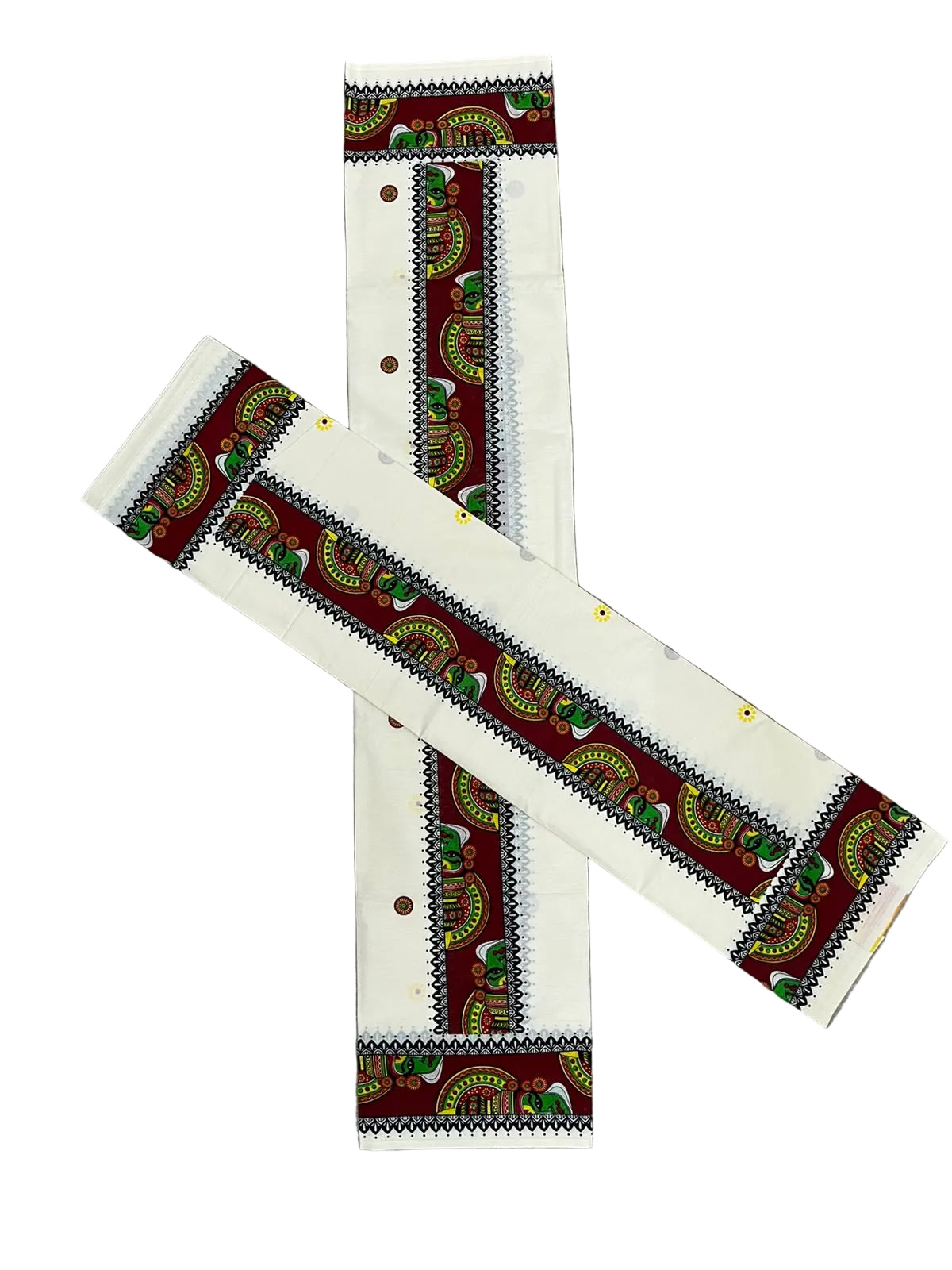 Southloom Kerala Pure Cotton  Set Mundu (Mundum Neriyathum) with Maroon Kathakali  Block Prints on Border-2.80Mtrs SL621
