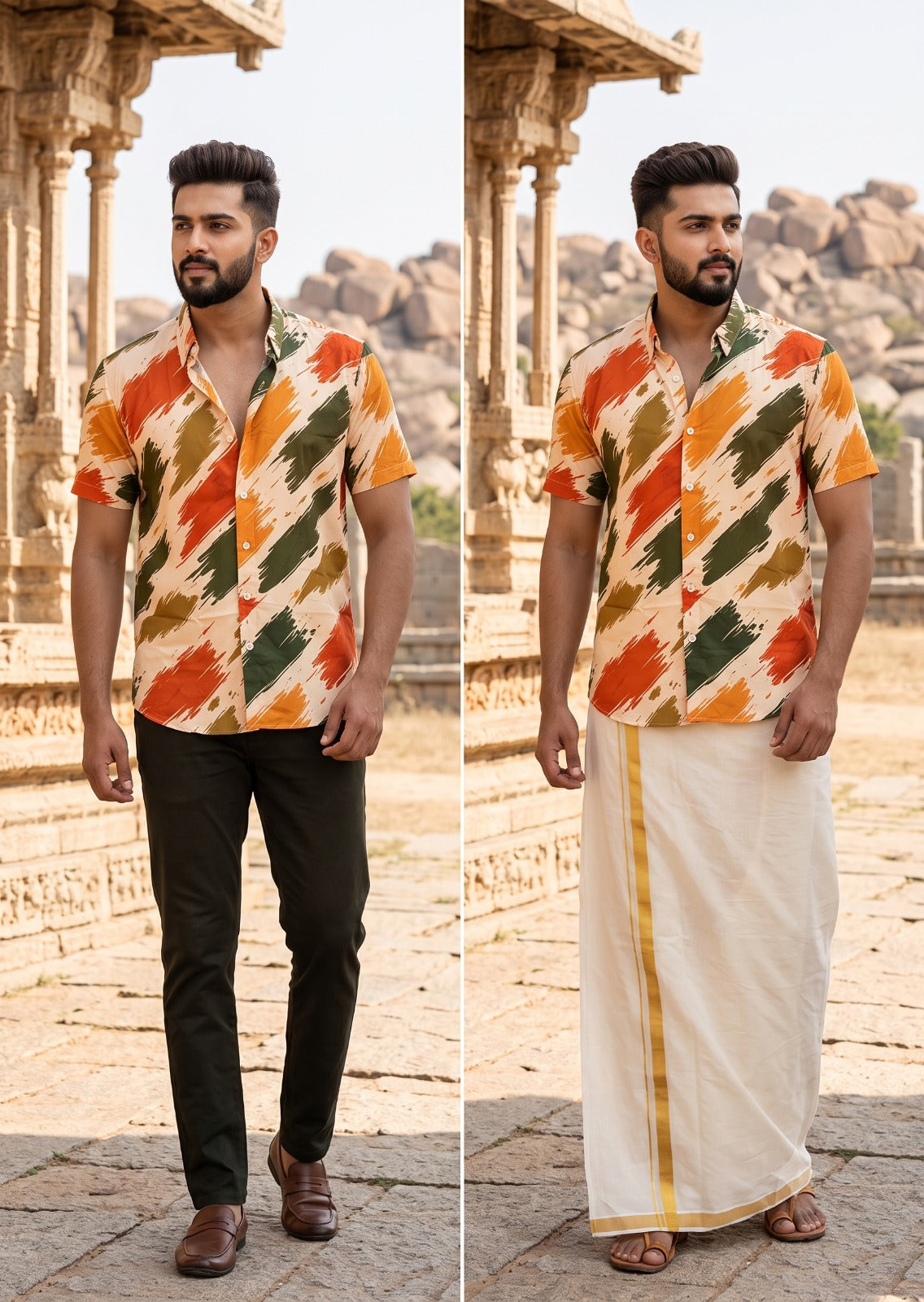Southloom Ethinic Shirt With Floral Digital Printed for Men in Half Sleeve