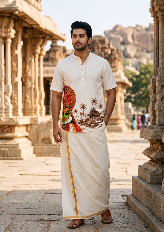 Southloom Ethinic Shirt With Floral Digital Printed for Men in Half Sleeve