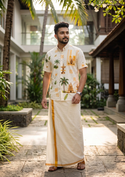 Southloom Ethinic Shirt With Floral Digital Printed for Men in Half Sleeve