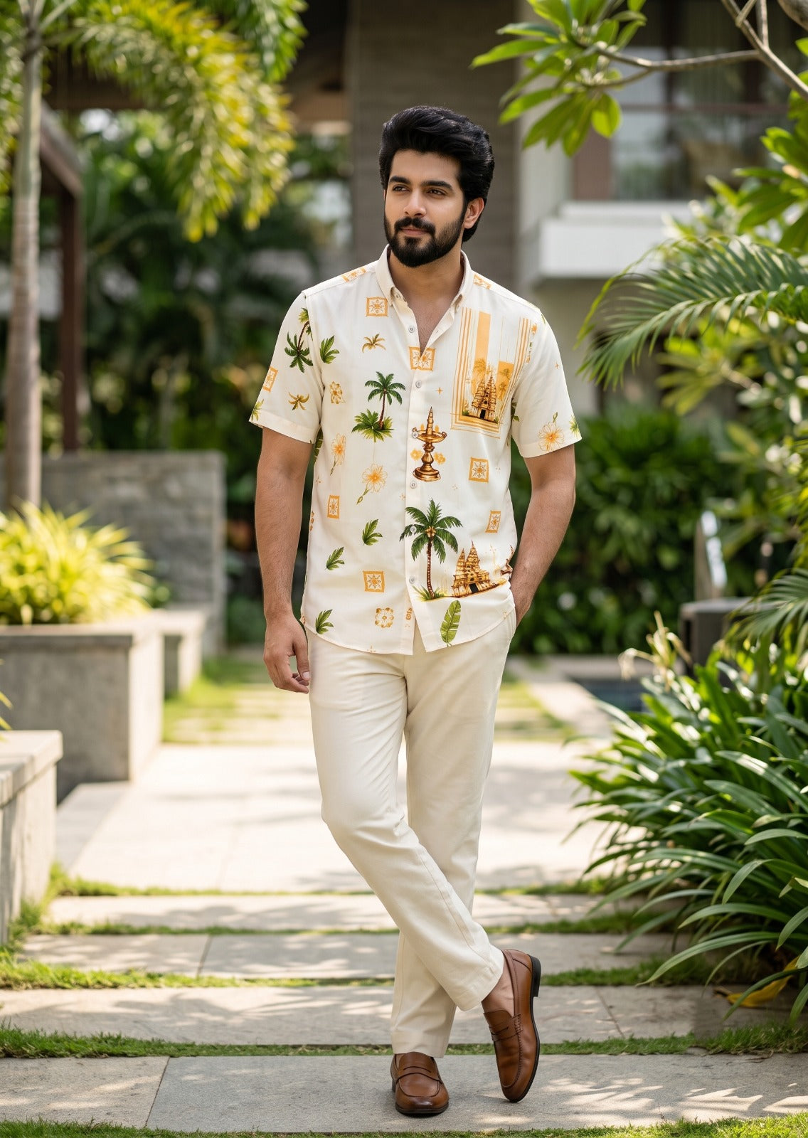 Southloom Ethinic Shirt With Floral Digital Printed for Men in Half Sleeve