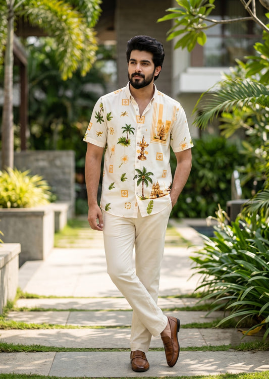 Southloom Ethinic Shirt With Floral Digital Printed for Men in Half Sleeve