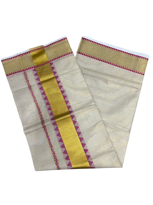 Southloom Kerala Tissue Kasavu Plain Saree with Pink Temple Border SL456