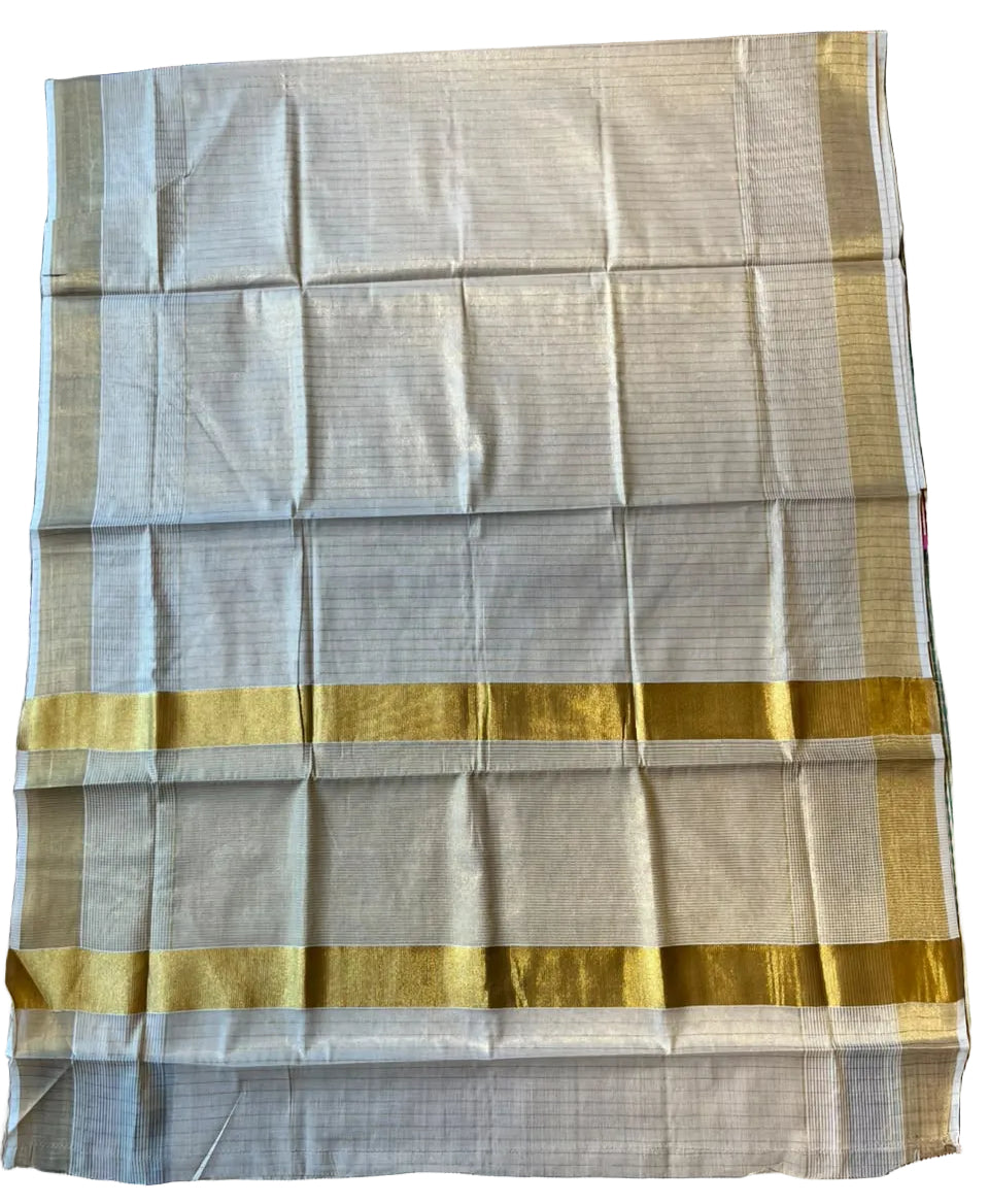 Southloom Kerala Tissue Saree With Lines On The Body With Kasavu Borders