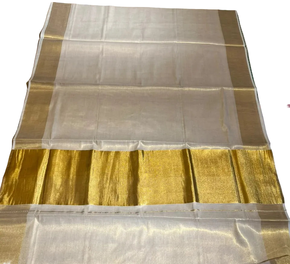 Southloom Kerala Tissue Saree With Kasavu Borders And 10 Inch Borders On The Pallu