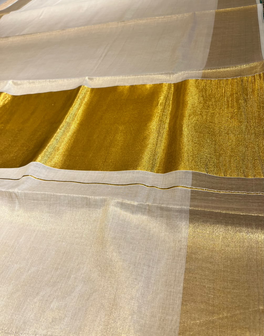 Southloom Kerala Tissue Saree With Kasavu Borders And 10 Inch Borders On The Pallu