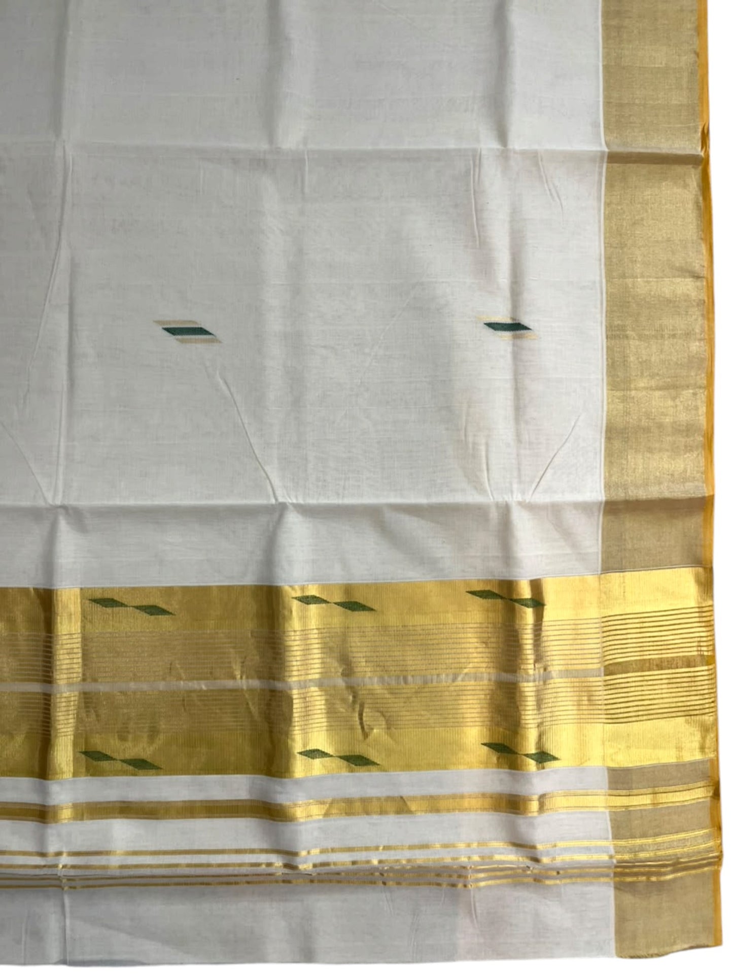 Southloom Super Premium Balaramapuram Handloom Cotton Saree With Gold And Green Zari Works on Body And Borders