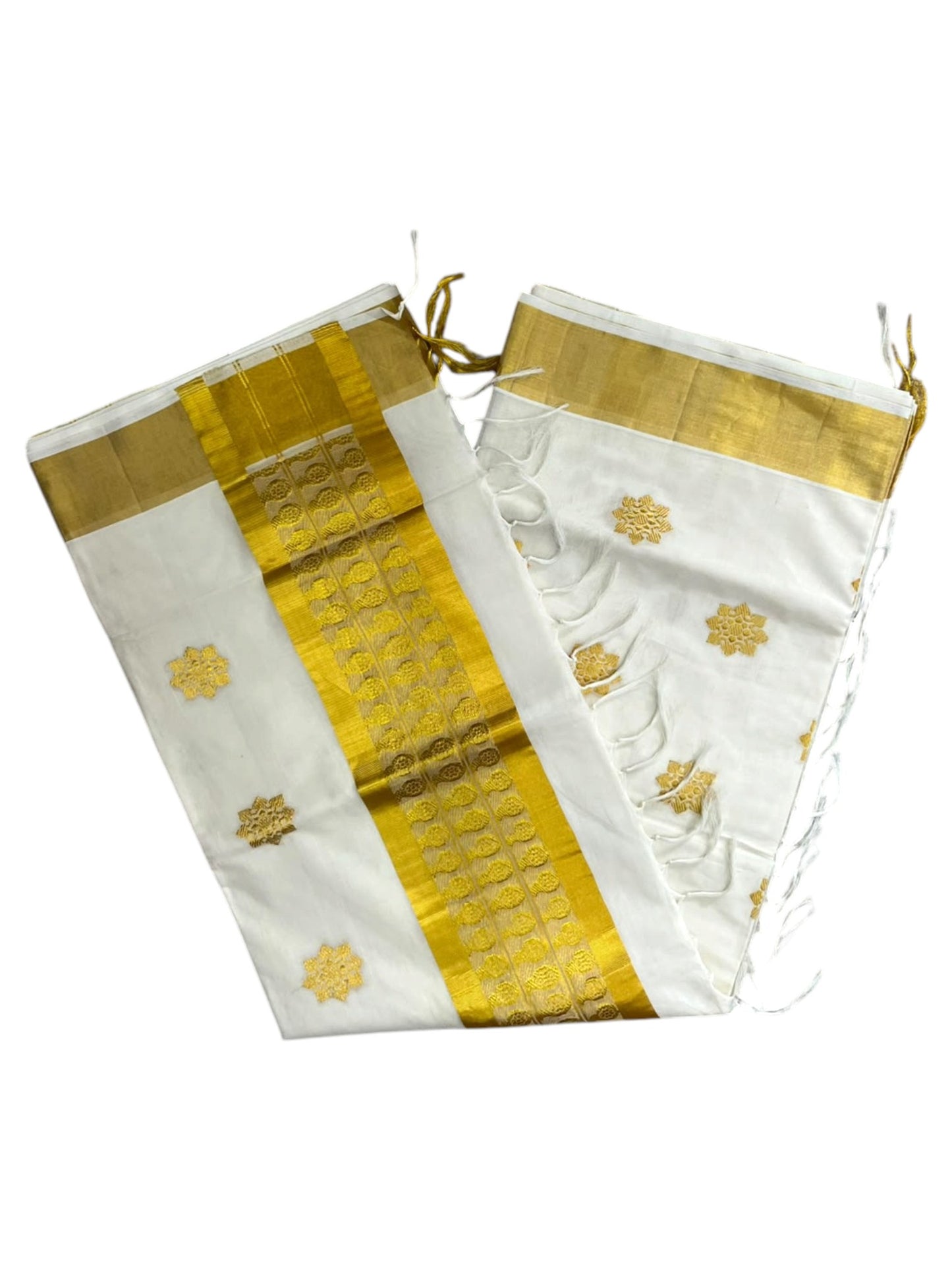 Southloom Super Premium Balaramapuram Handloom Cotton Saree With Golden Butta Works on Body And Borders