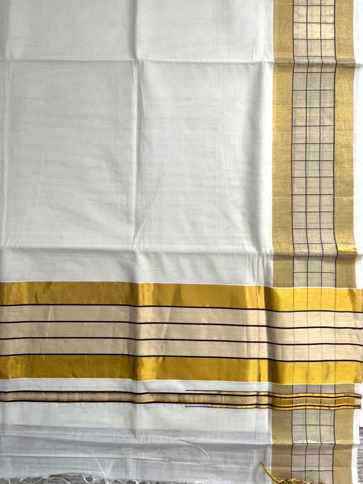 Southloom Super Premium Balaramapuram Handloom Cotton Saree With Gold&Brown Check Design  Borders