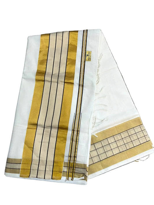 Southloom Super Premium Balaramapuram Handloom Cotton Saree With Gold&Brown Check Design  Borders