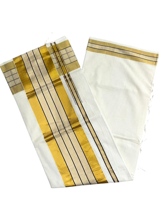 Southloom Super Premium Balaramapuram Handloom Cotton Saree With Gold&Brown Check Design Borders