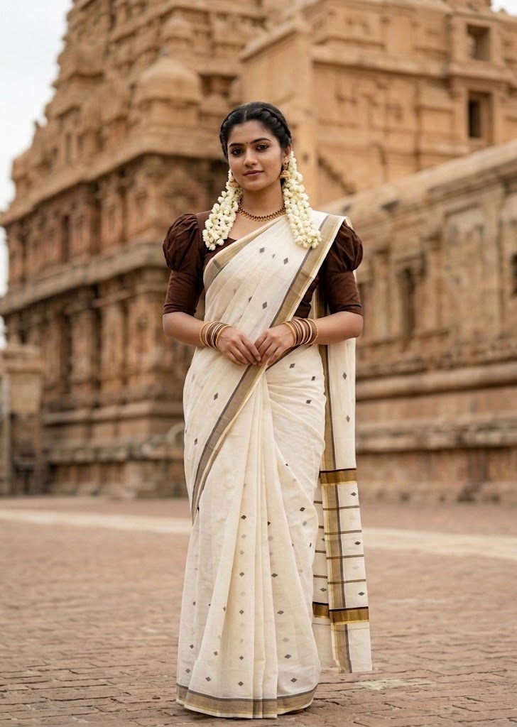 Southloom Super Premium Balaramapuram Handloom Cotton Saree with Brown Butta Work on Body on Border