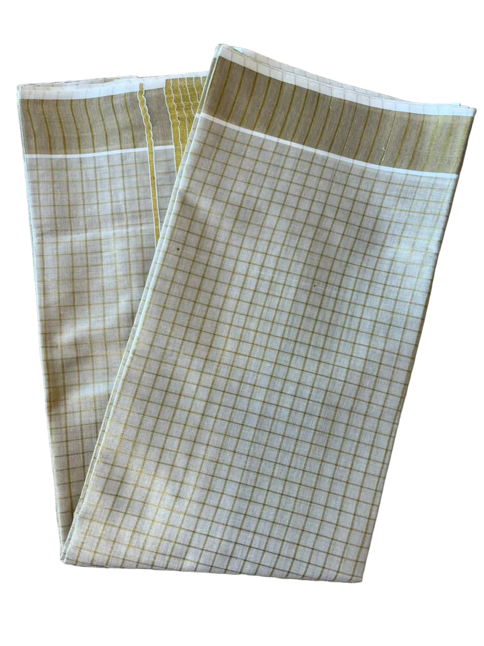 Kerala Tissue Kasavu Saree With Check Designs On The Body