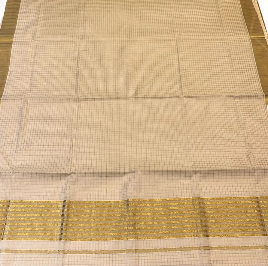 Southloom Cotton Kerala Golden Kasavu Check Saree