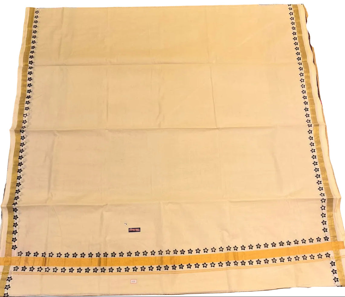 Southloom Kerala Kasavu Saree With Black Print