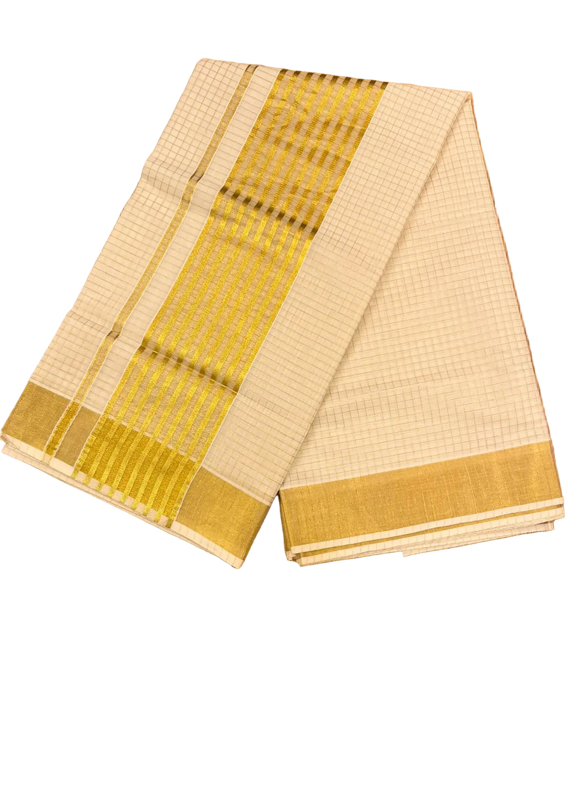 Southloom Cotton Kerala Golden Kasavu Check Saree