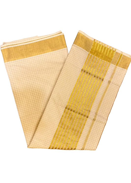 Southloom Cotton Kerala Golden Kasavu Check Saree