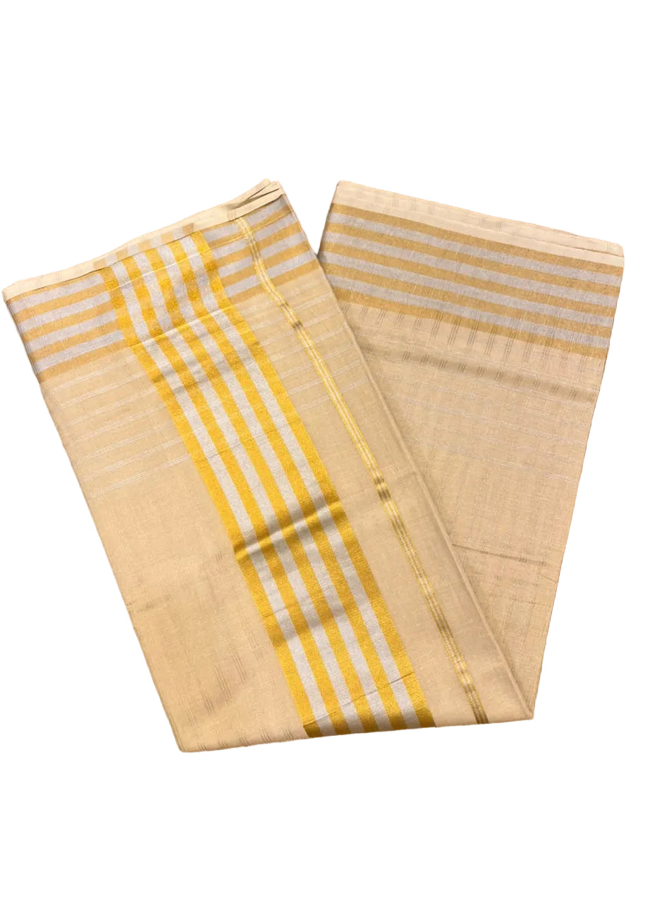 Southloom Kerala TIssue Kasavu  Check Saree With Gold and Silver Boders