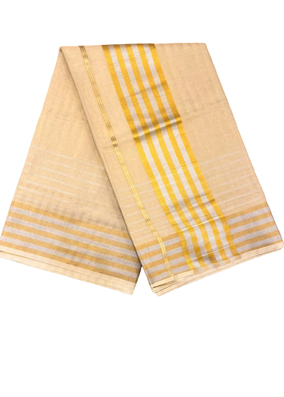 Southloom Kerala TIssue Kasavu  Check Saree With Gold and Silver Boders