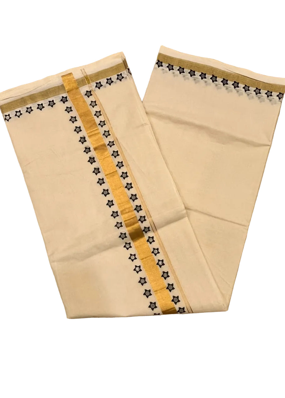 Southloom Kerala Kasavu Saree With Black Print