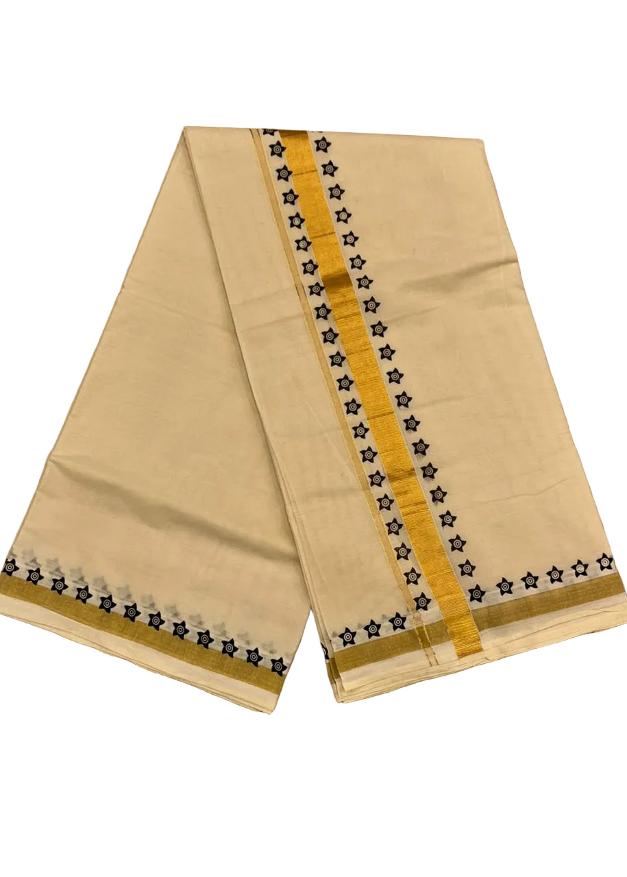 Southloom Kerala Kasavu Saree With Black Print