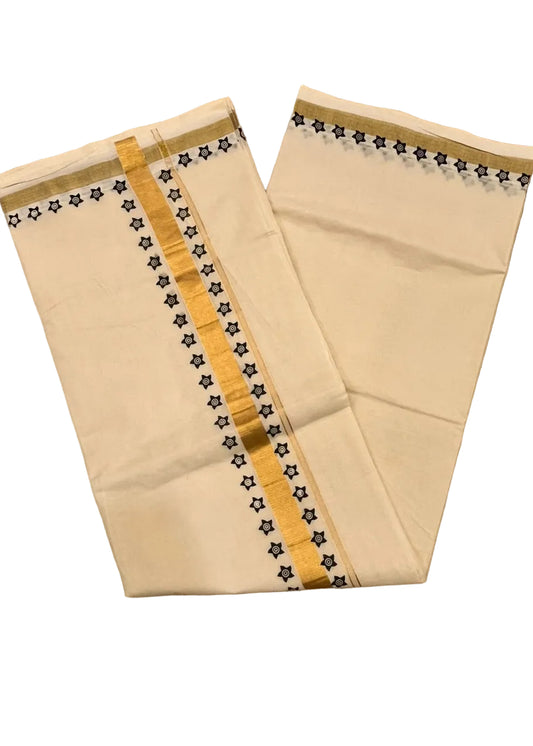Southloom Kerala Kasavu Saree With Black Print