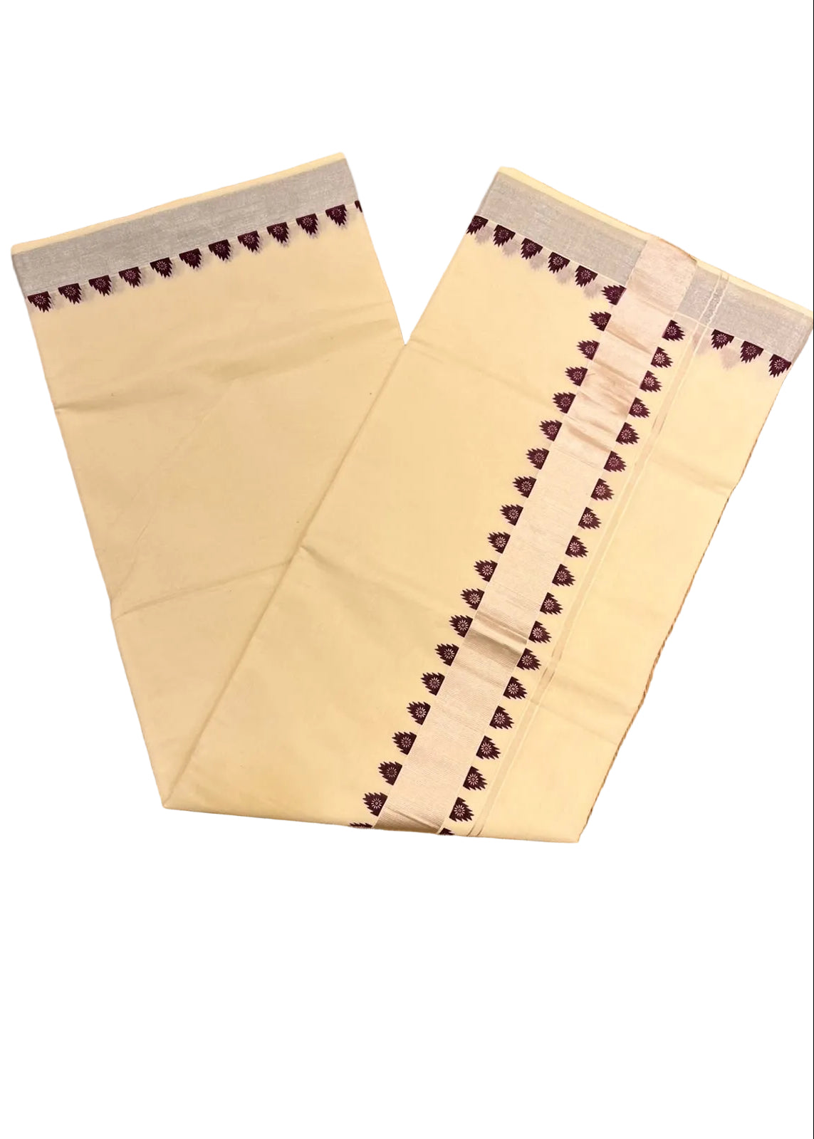 Southloom Kerala Cotton Saree With Silver Zari Boder With Purple Temple Design