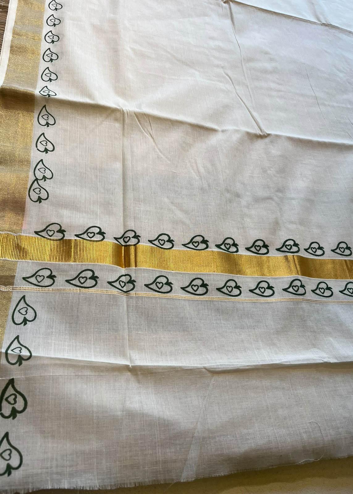 Kerala Cotton Saree With Green Colour Printed Border