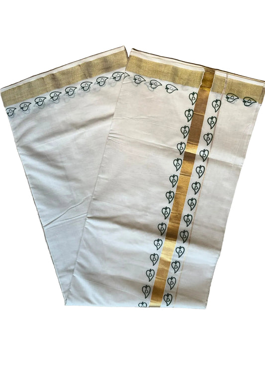 Kerala Cotton Saree With Green Colour Printed Border