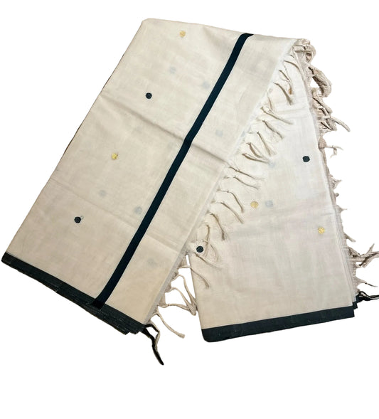 Southloom Kerala Cotton Handloom Saree With Green And Gold Polka Dot On The Body SL629