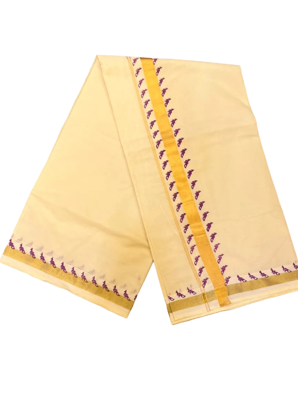 Southloom Cotton Kerala Saree with Golden Zari and Purple