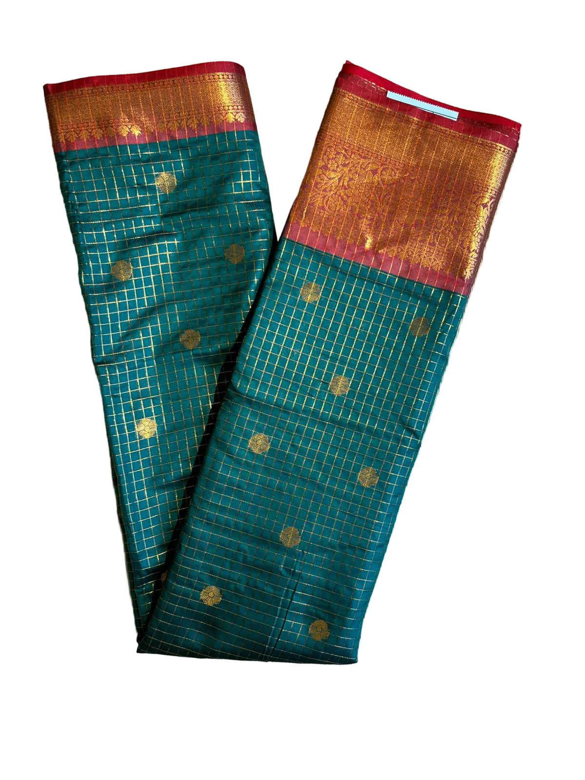 Green & Red Colour Semi Silk Saree With Check Design SL63