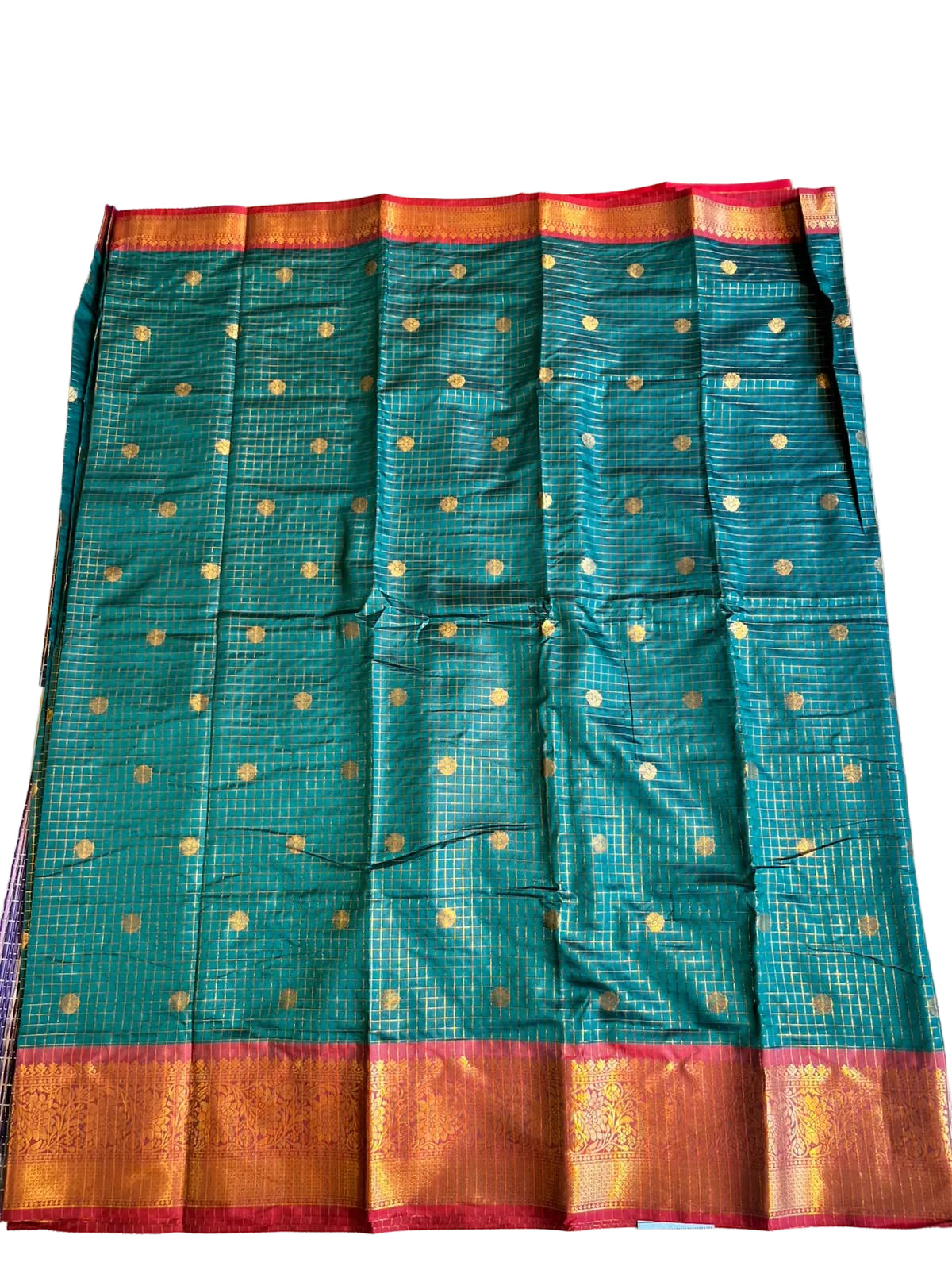 Green & Red Colour Semi Silk Saree With Check Design SL63