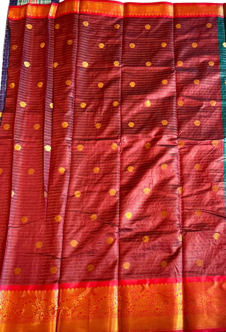Green & Red Colour Semi Silk Saree With Check Design SL63