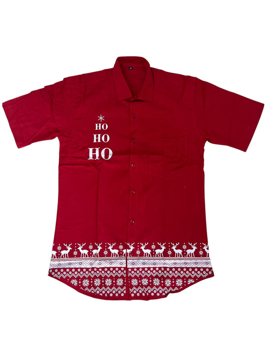 Southloom Ethinic Shirt With Christmas Printed for Men in Red Half Sleeve