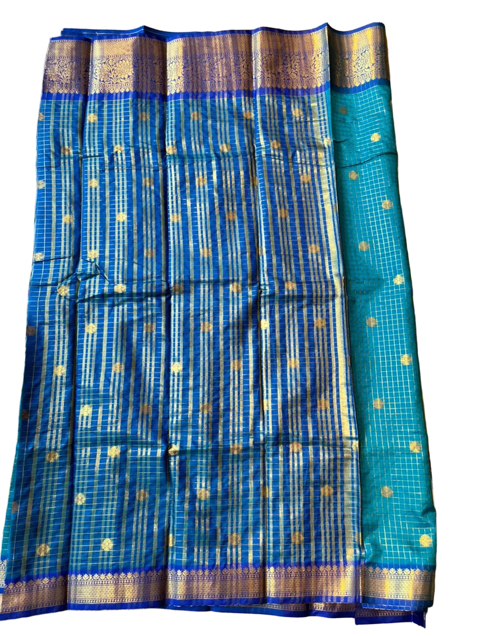 Peacock Blue and Royal Blue Semi Silk Saree With Check Design On Body SL634