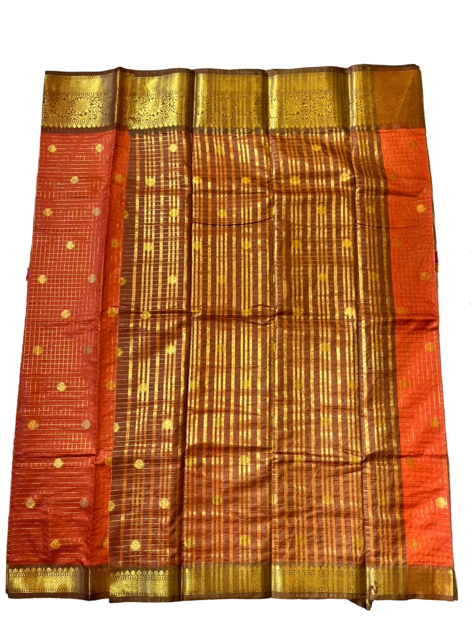 Orange and Brown Colour Semi Silk Saree With Check Design SL634