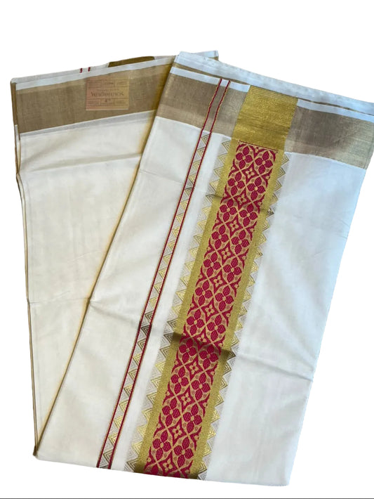 Southloom Kerala Cotton Saree (Rani Pink) SL452