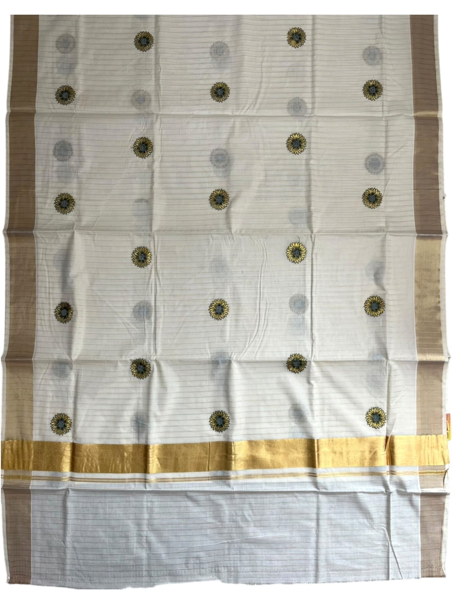 Southloom Cotton Kerala Kasavu Lines Saree With Embroidery Work On  Body SL314