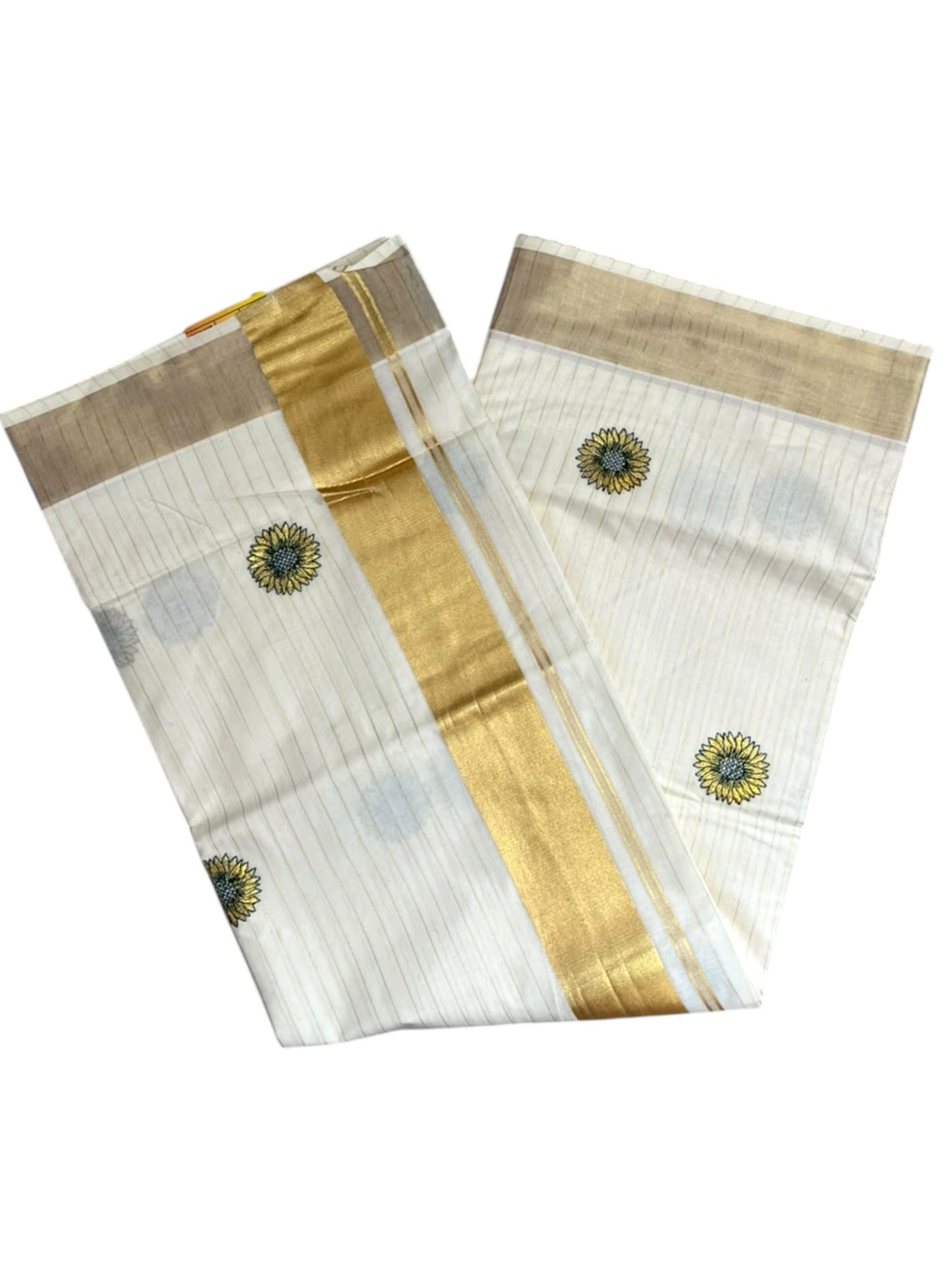 Southloom Cotton Kerala Kasavu Lines Saree With Embroidery Work On  Body SL314