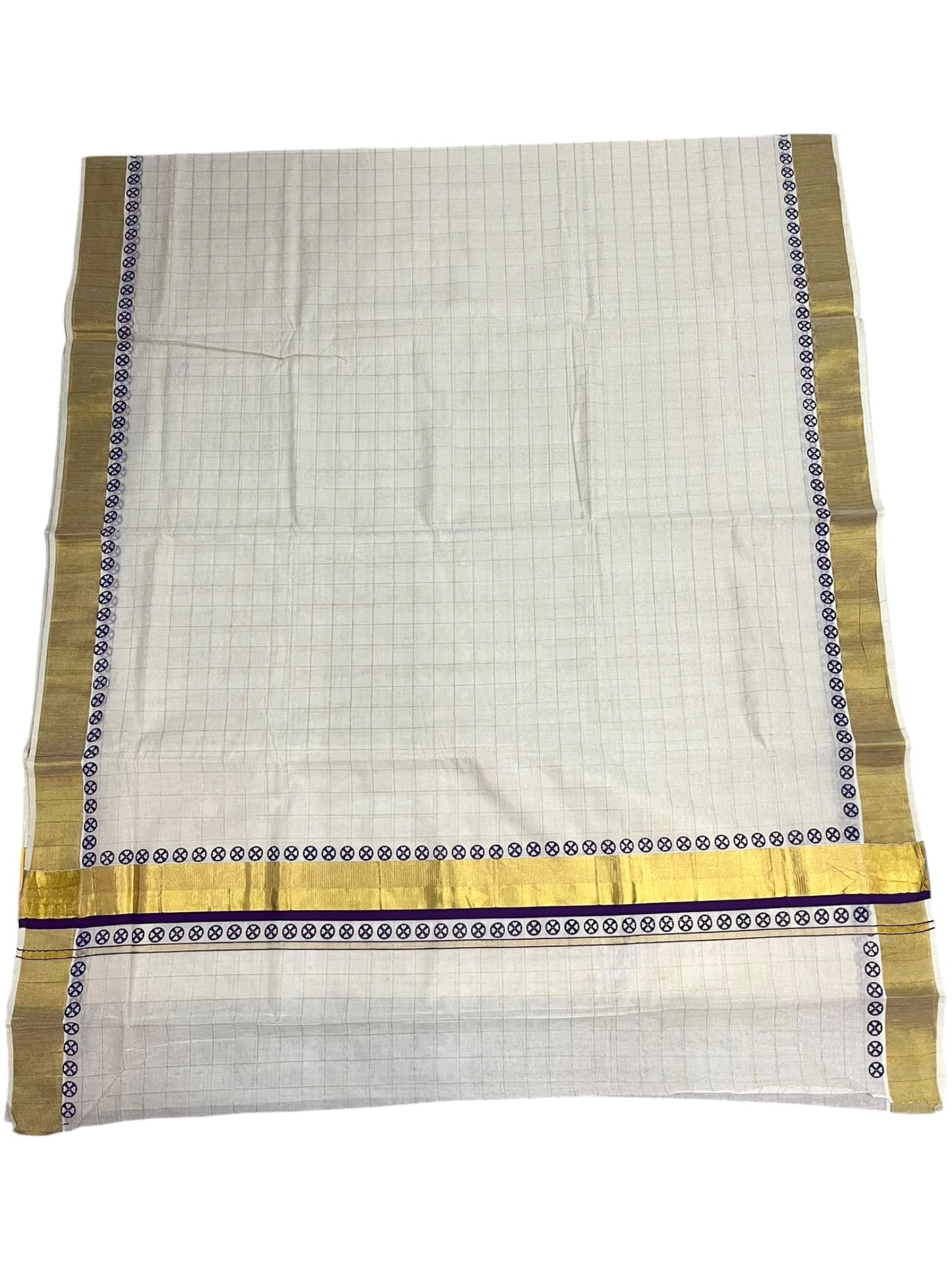 Kerala Cotton Check Printed Saree Without Tassels SL165