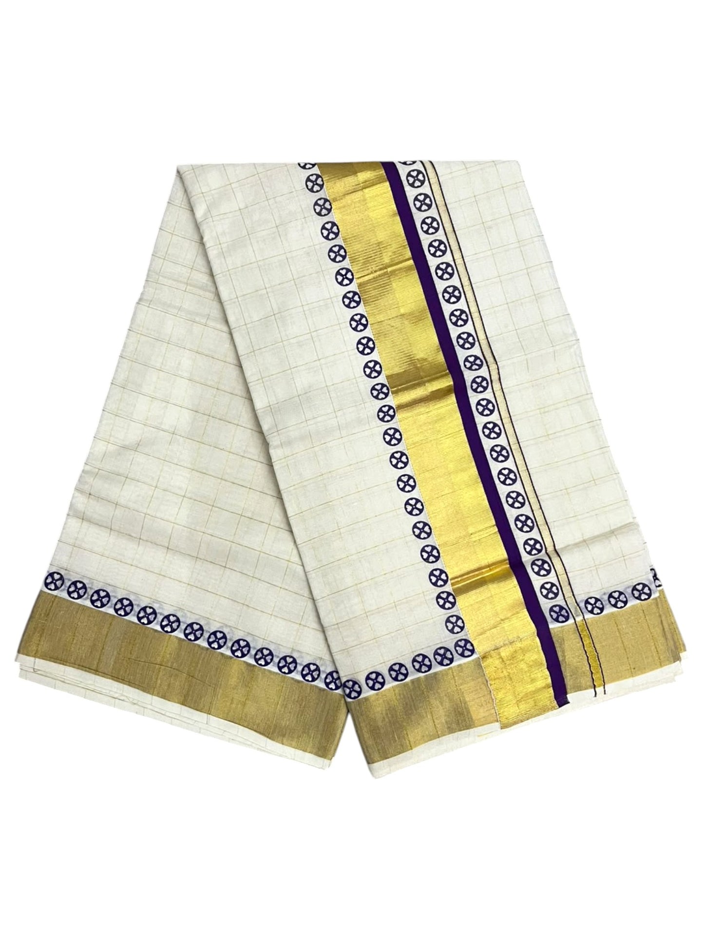 Kerala Cotton Check Printed Saree Without Tassels SL165