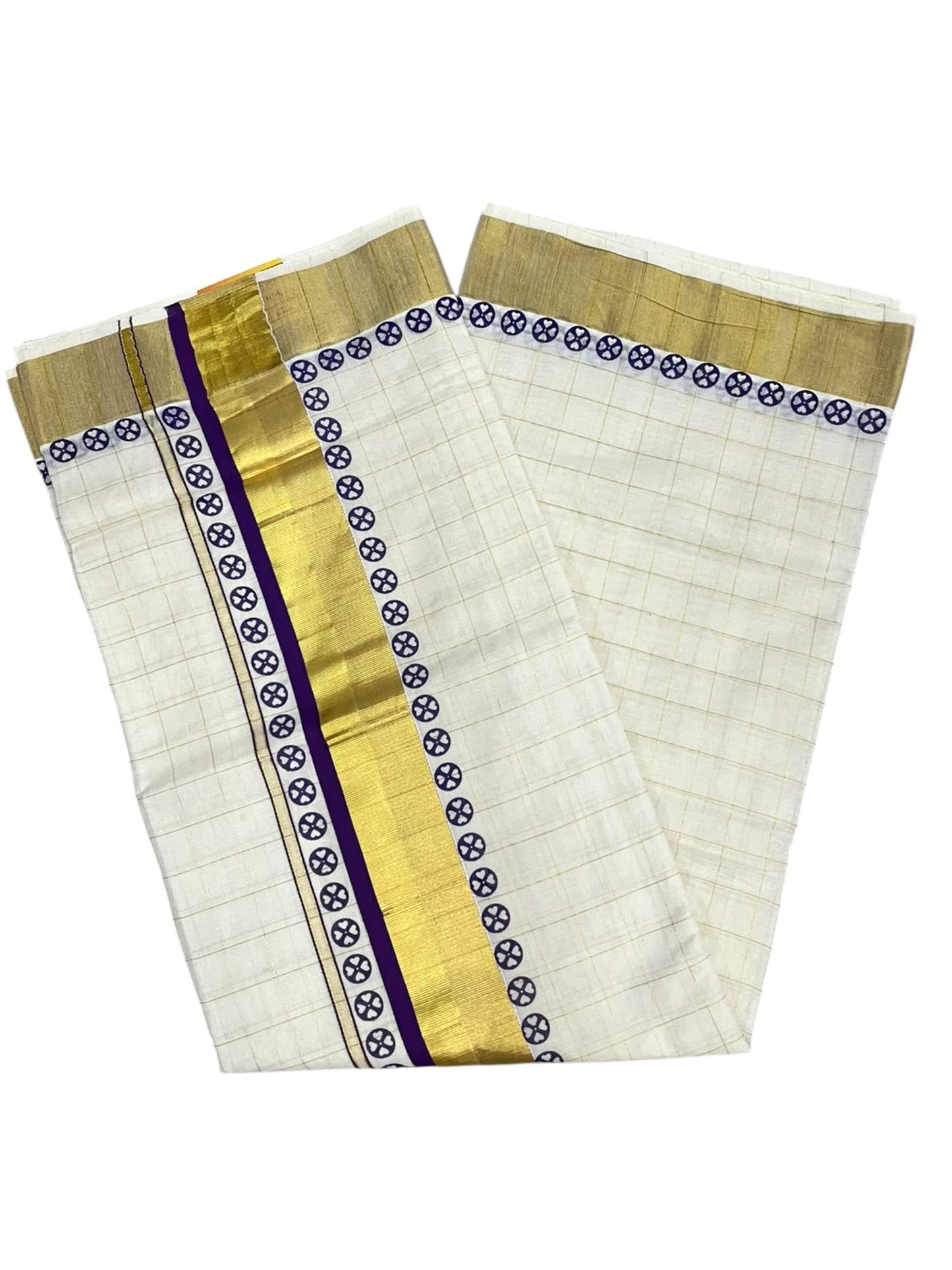 Kerala Cotton Check Printed Saree Without Tassels SL165