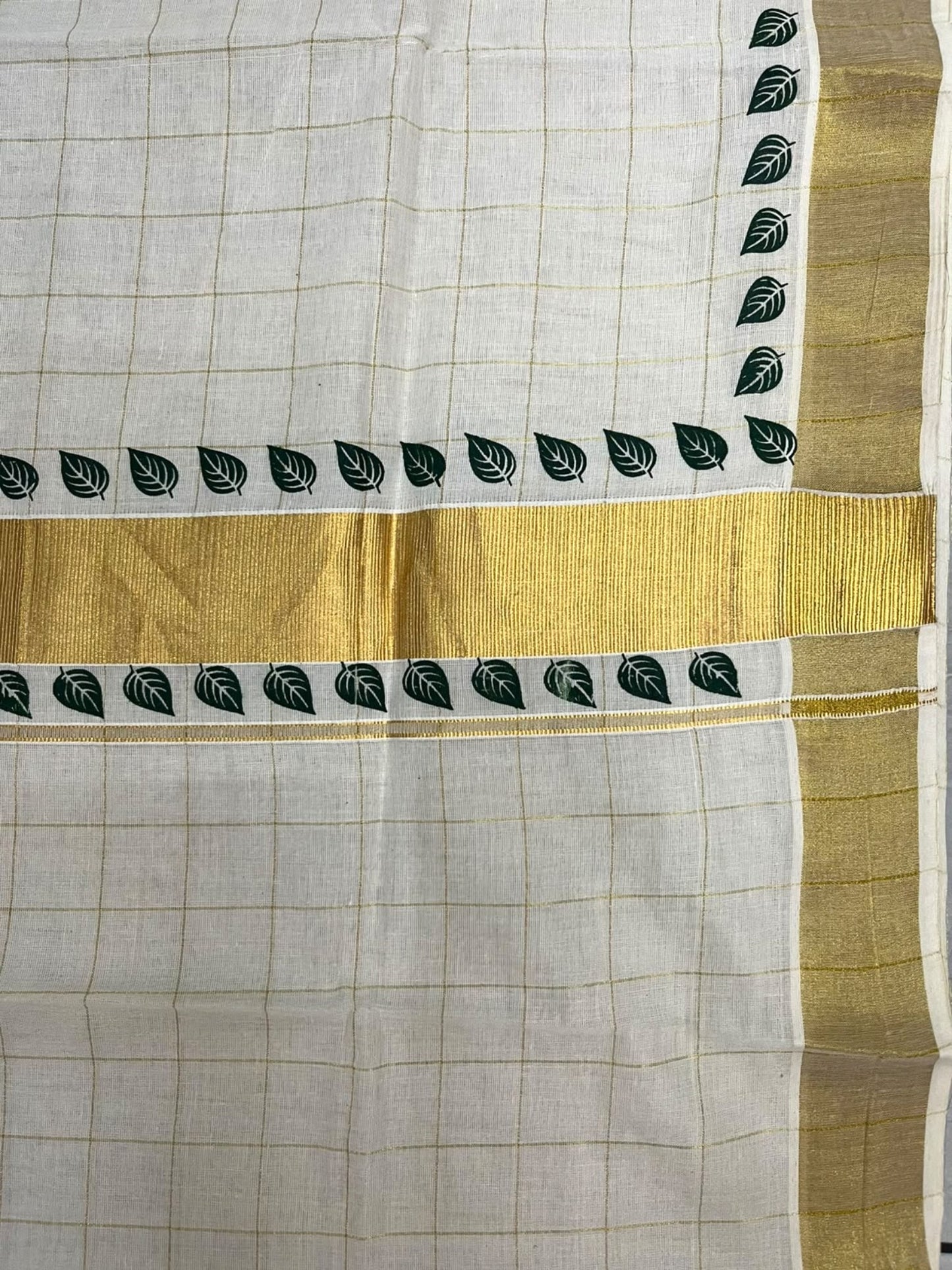 Kerala Cotton Check Printed Saree Without Tassels SL165