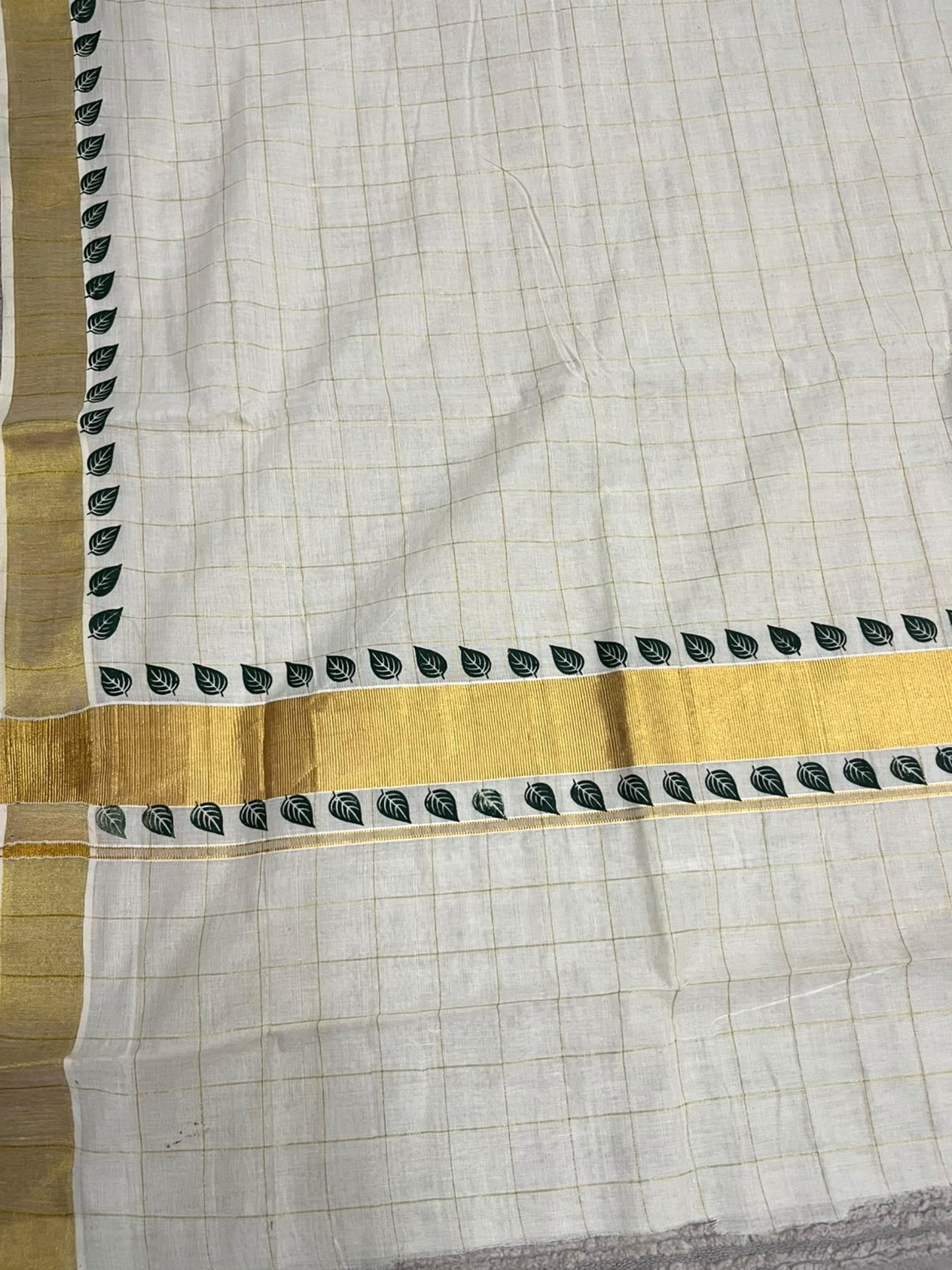 Kerala Cotton Check Printed Saree Without Tassels SL165