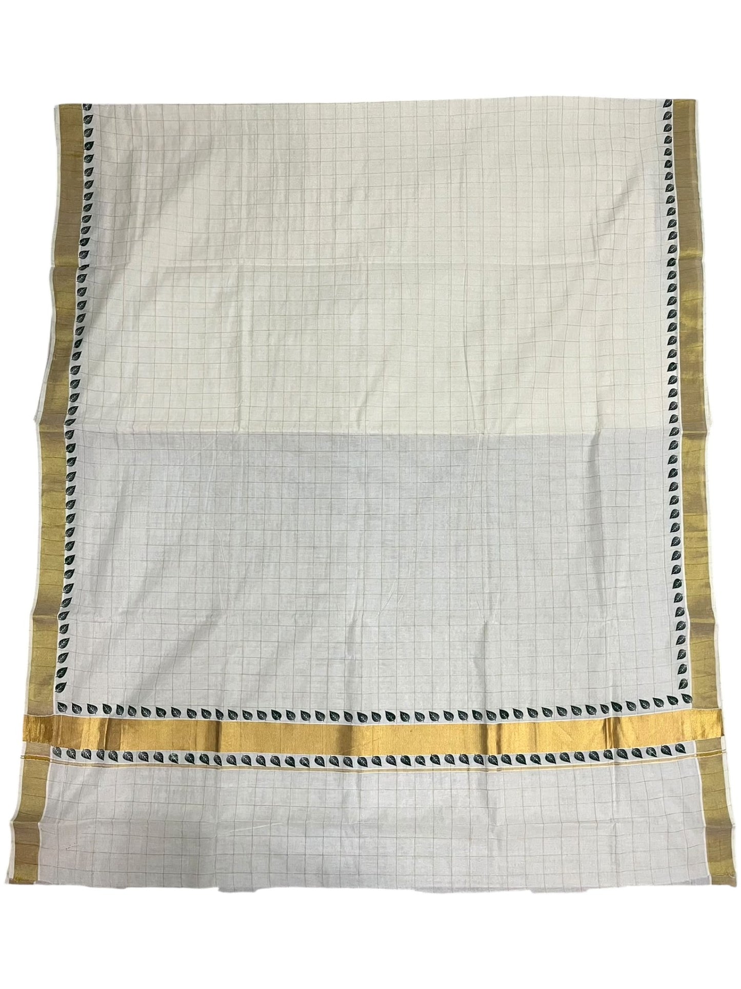 Kerala Cotton Check Printed Saree Without Tassels SL165