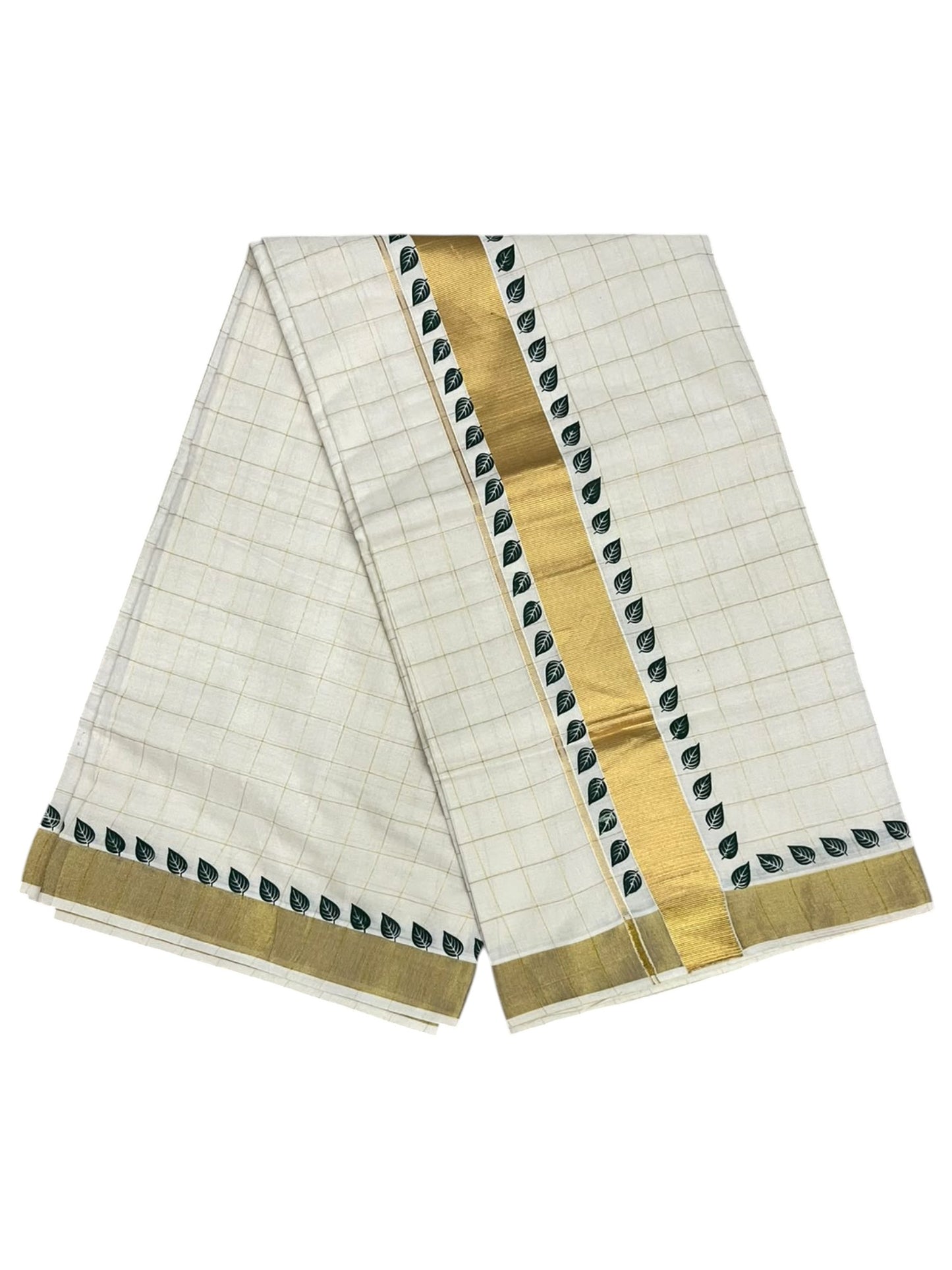 Kerala Cotton Check Printed Saree Without Tassels SL165