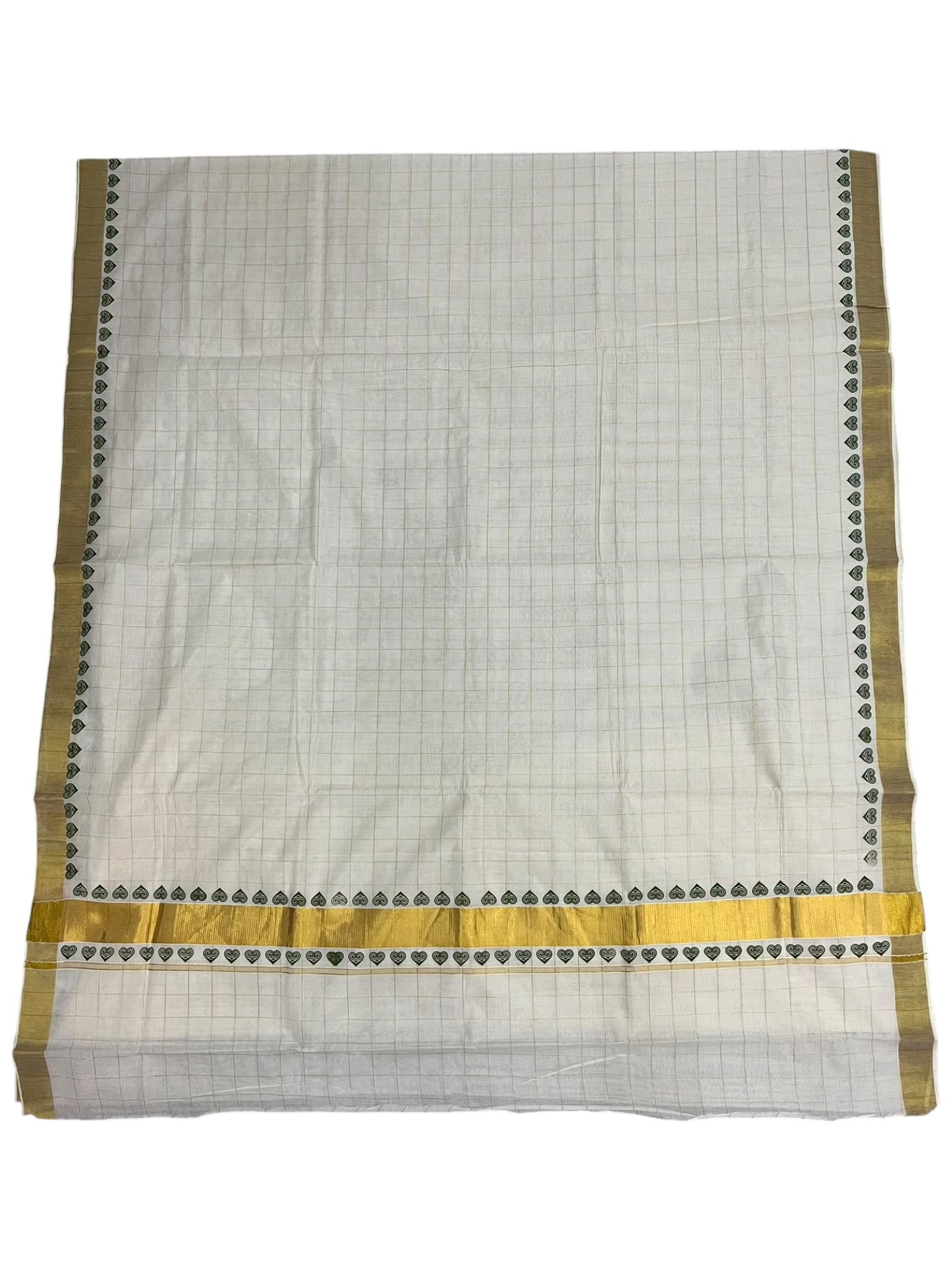 Kerala Cotton Check Printed Saree Without Tassels SL165