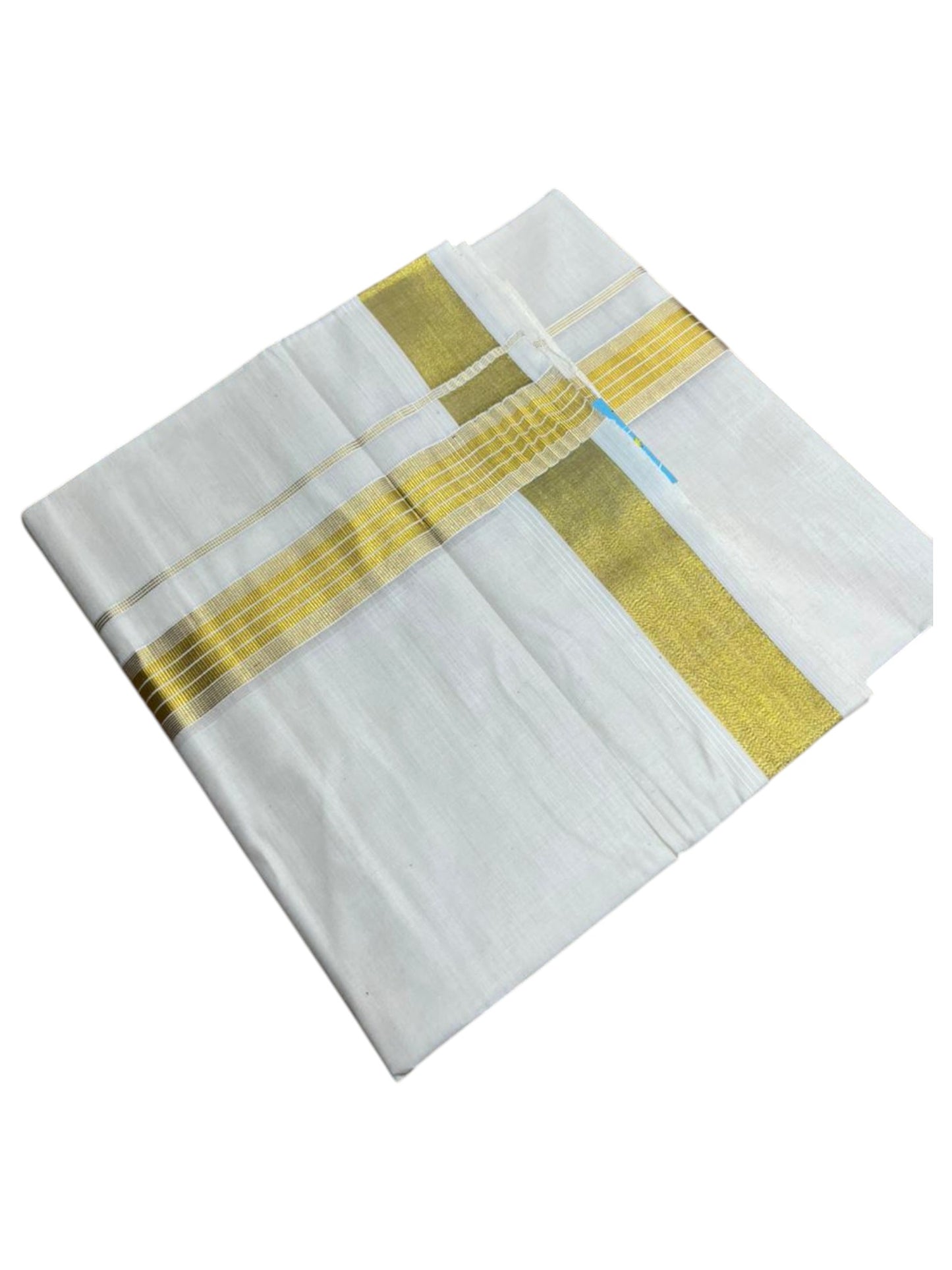 Southloom Kerala Pure Cotton Double Mundu with Gold Line Border (South Indian Dhoti)