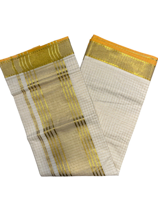 Southloom Pure Cotton Kerala Kasavu Check Design Saree